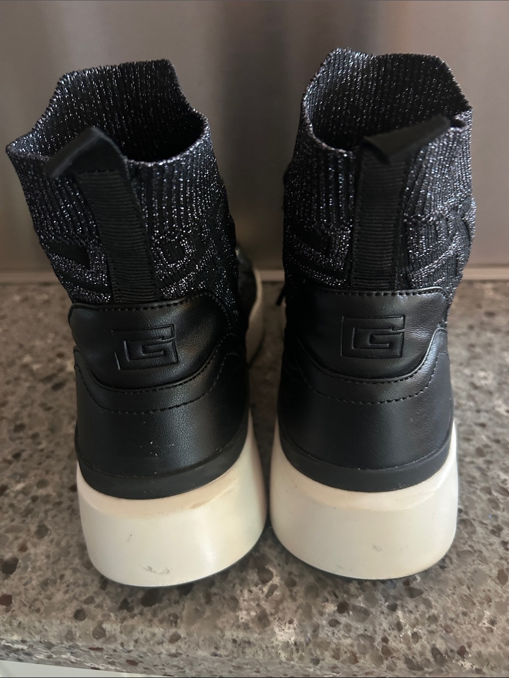 GUESS Black Knit High-Top Logo Sneakers with Silver Accents - Picture 4 of 6